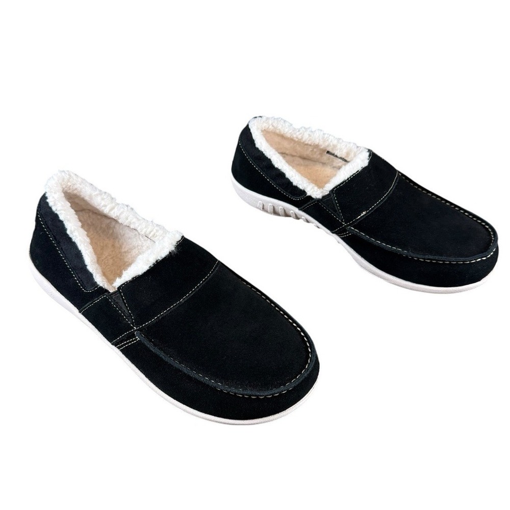 SPENCO Slippers Mens 10 Black Faux Fur Lined Slip On Comfort NEW